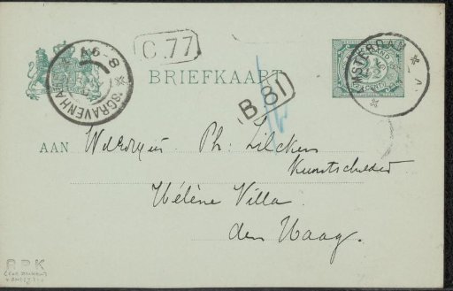Postcard to Philip Zilcken