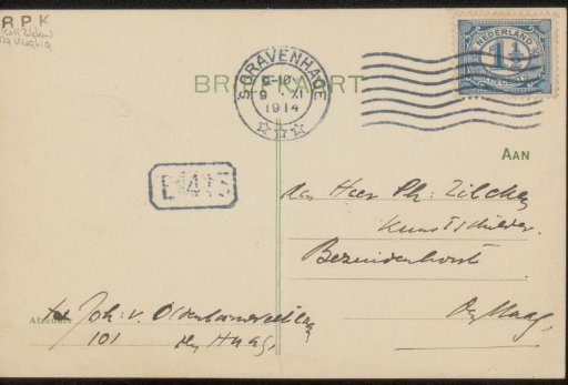Postcard to Philip Zilcken