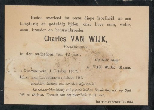 Death notice to Philip Zilcken