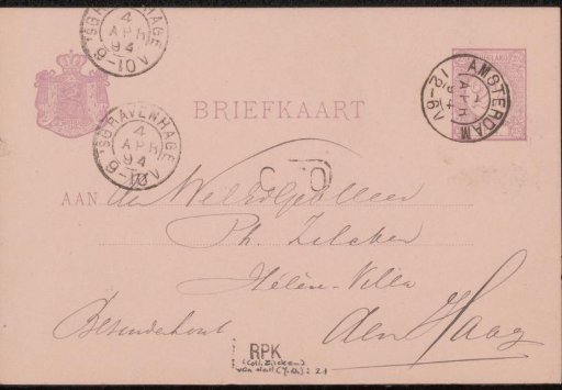 Postcard to Philip Zilcken