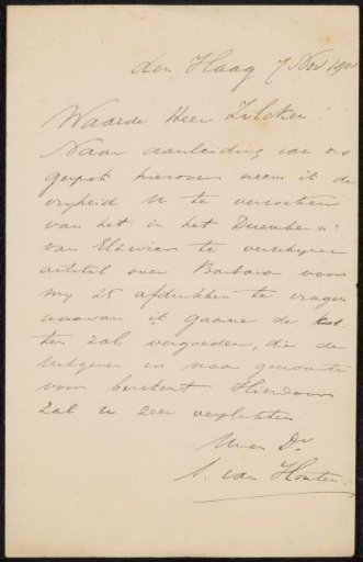 Letter to Philip Zilcken