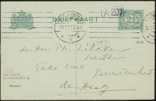 Postcard to Philip Zilcken