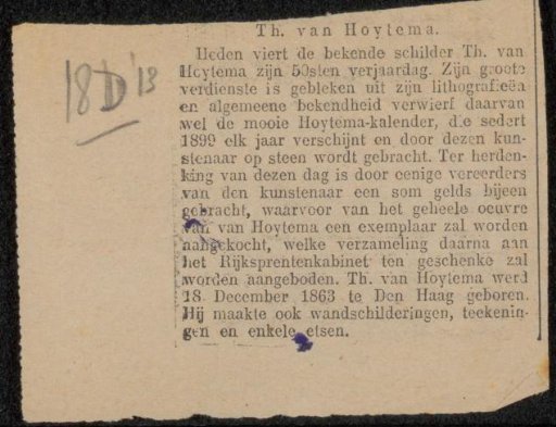 Newspaper clipping from the Philip Zilcken archive