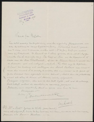 Letter to Philip Zilcken