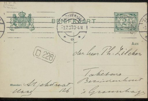 Postcard to Philip Zilcken