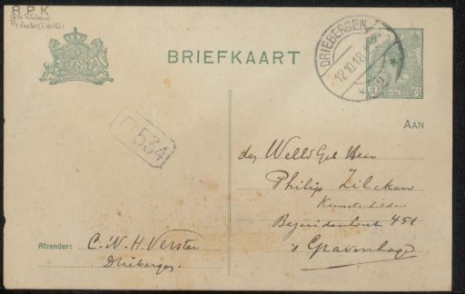 Postcard to Philip Zilcken