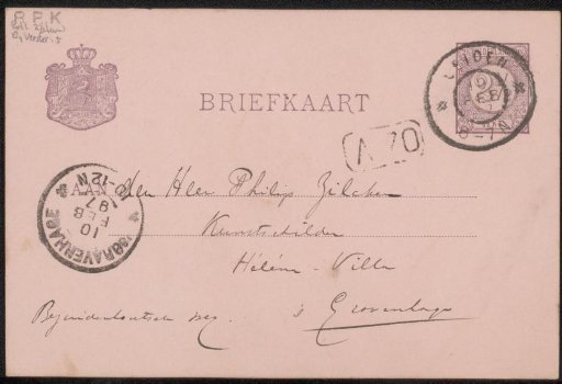 Postcard to Philip Zilcken
