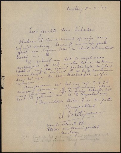 Postcard to Philip Zilcken