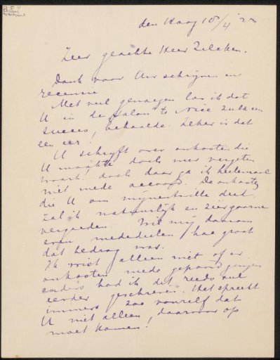 Letter to Philip Zilcken