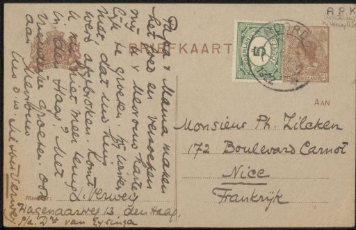Postcard to Philip Zilcken