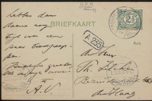 Postcard to Philip Zilcken