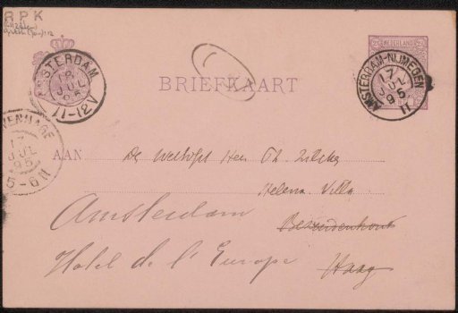 Postcard to Philip Zilcken