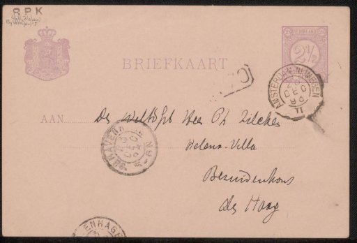 Postcard to Philip Zilcken