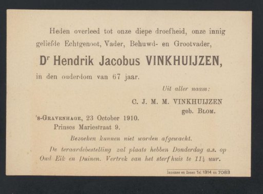 Death notice from the Philip Zilcken archive