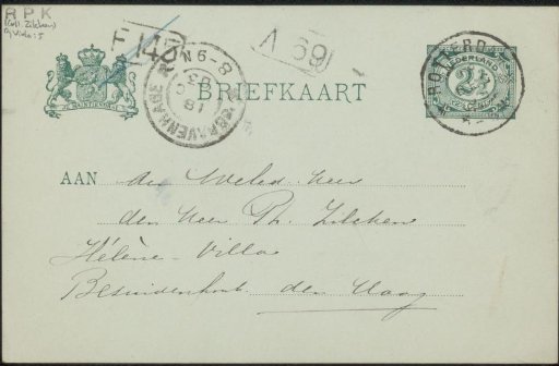 Postcard to Philip Zilcken