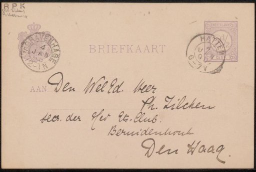 Postcard to Philip Zilcken