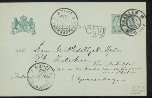 Postcard to Philip Zilcken