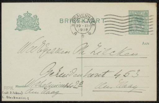 Postcard to Philip Zilcken