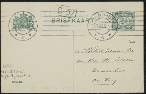 Postcard to Philip Zilcken