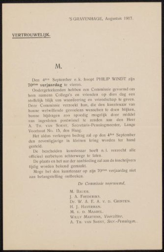 Letter to Philip Zilcken