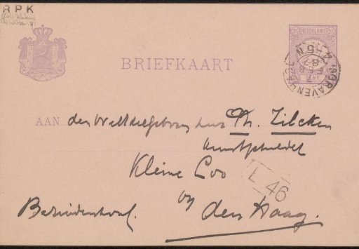 Postcard to Philip Zilcken