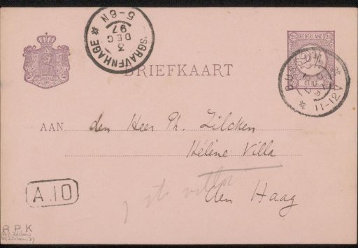 Postcard to Philip Zilcken