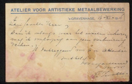Postcard to Philip Zilcken