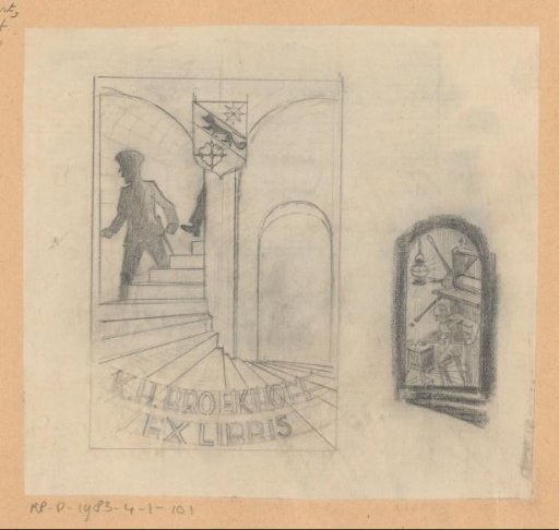 Design drawing for ex libris of Karel Henri Broekhoff