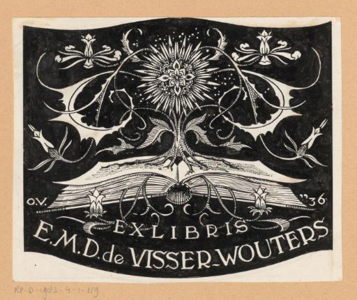 Design drawing for an ex libris of E.M.D. de Visser-Wouters