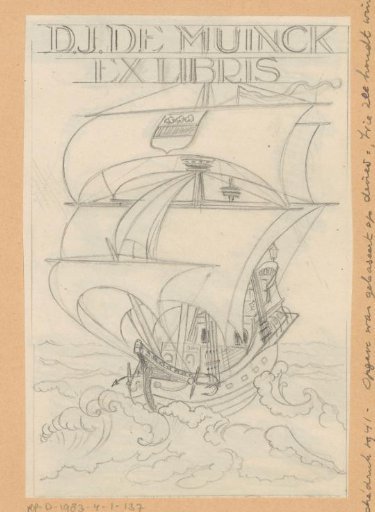 Design drawing for the ex libris of D.J. de Muinck