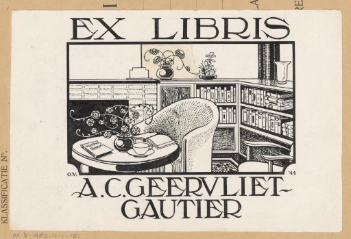Design drawing for the ex libris of A.C. Geervliet-Gautier