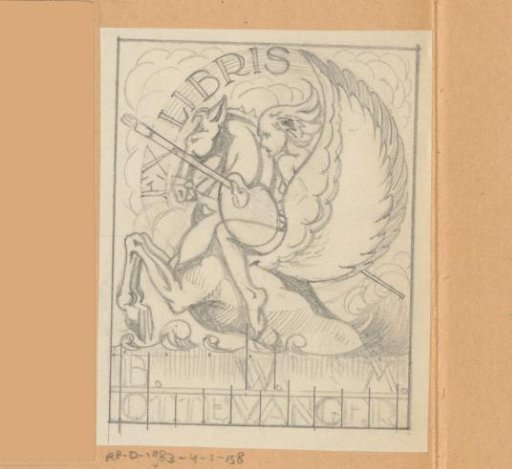 Design drawing for an ex libris of B.W.M. Ottevanger
