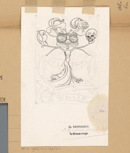 Design drawing for an ex libris of A. Schaap