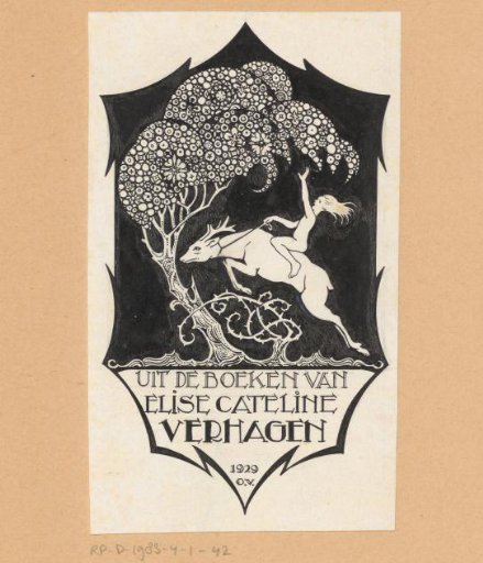 Design drawing for the ex libris of Elise Cateline Verhagen