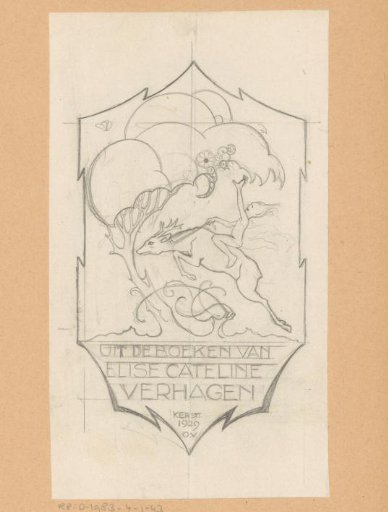Design drawing for the ex libris of Elise Cateline Verhagen