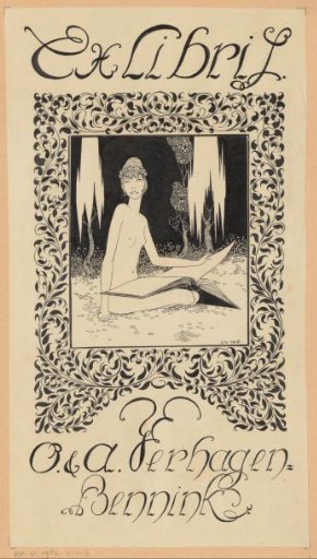 Design drawing for an ex libris of Otto Verhagen and Jantje Verhagen-Bennink
