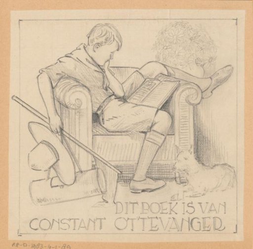 Design drawing for an ex libris of Constant Ottevanger