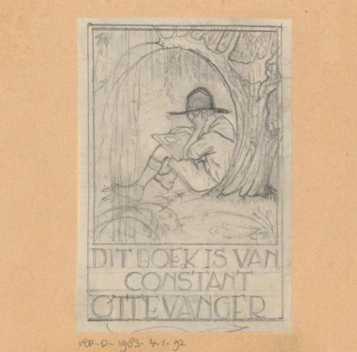 Design drawing for an ex libris of Constant Ottevanger