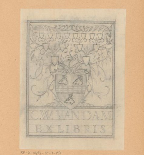 Design drawing for an ex libris of C.W. van Dam