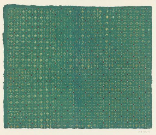 Sheet with regular pattern of floral motif between grid