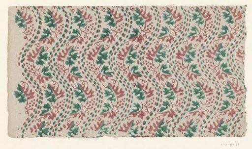 Sheet with wavy band pattern of leaf vines between dotted lines