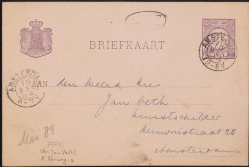 Postcard to Jan Veth