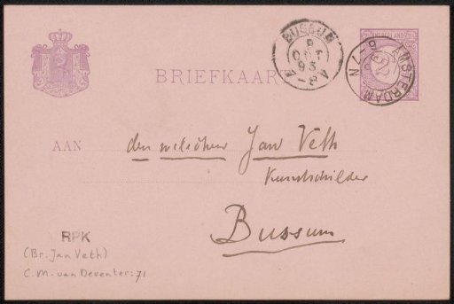 Postcard to Jan Veth