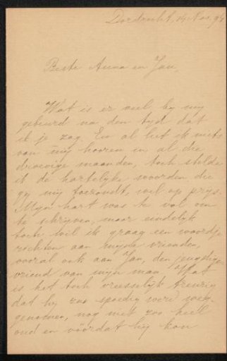Letter to Anna Dorothea Dirks and Jan Veth