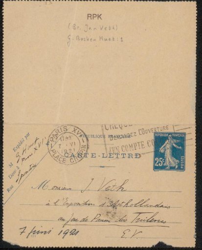 Postcard to Jan Veth