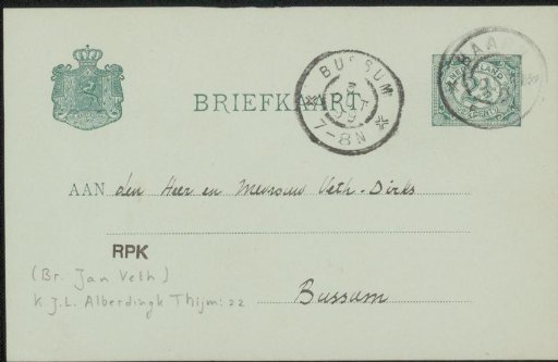 Postcard to Jan Veth