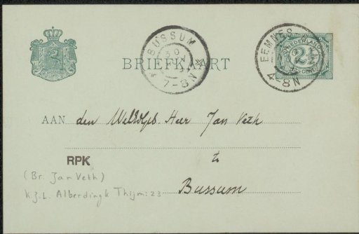 Postcard to Jan Veth