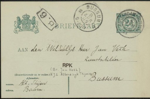 Postcard to Jan Veth
