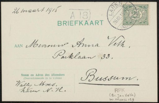 Postcard to Anna Dorothea Dirks