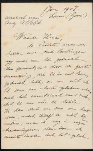 Letter to an unknown person (probably August Allebé)